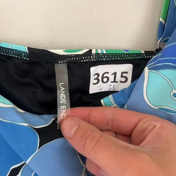 Lands End Womens Blue Green Tankini Swimwear 8P Sleeveless Floral Pullover - Picture 4 of 6